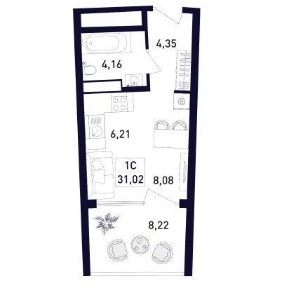 Квартира однокомнатная 31,2 м2