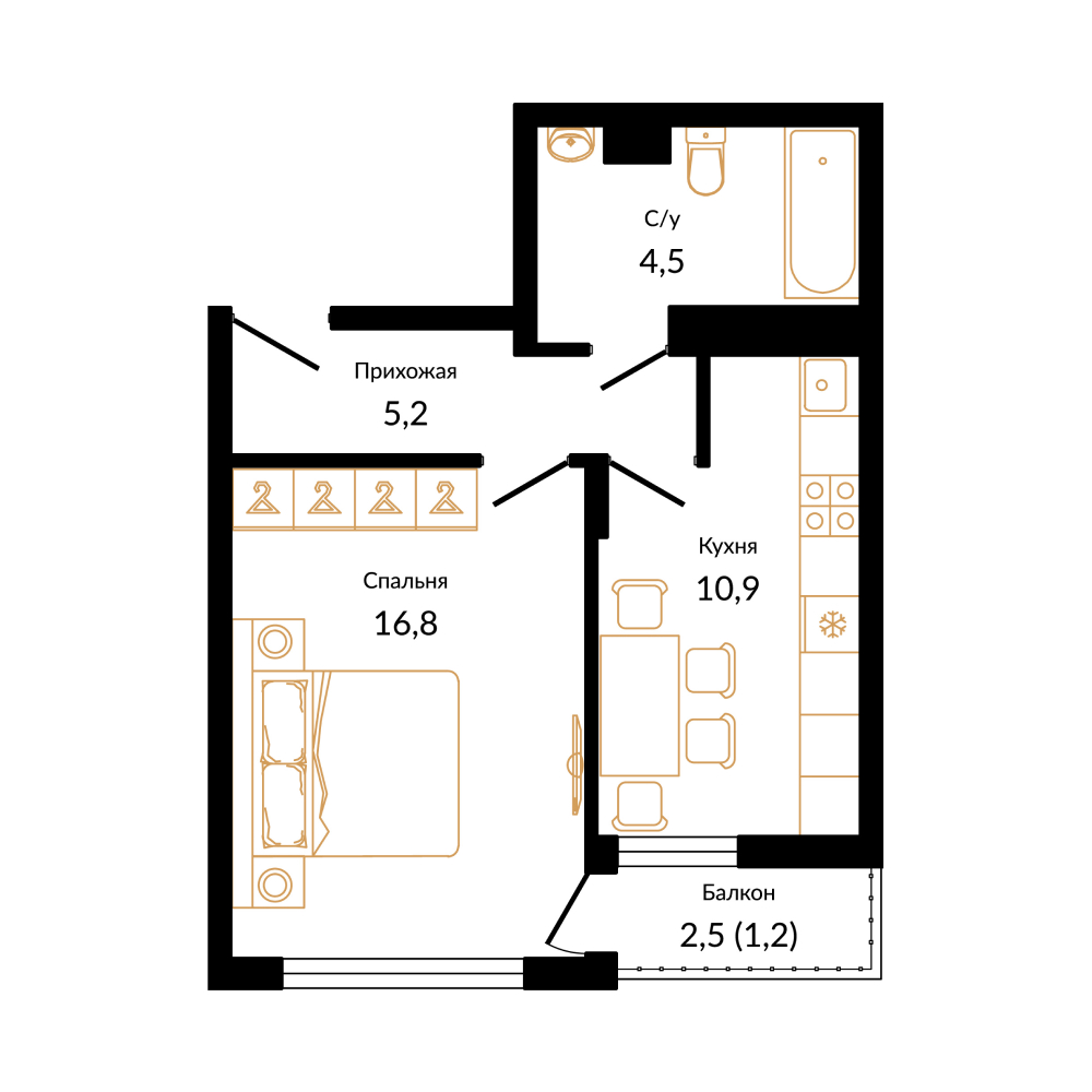 План квартиры Квартира 38,6 м2