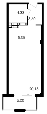 Квартира однокомнатная 41.14 м²