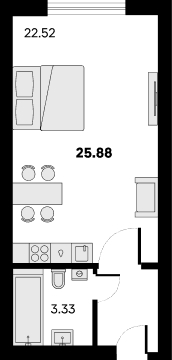 Квартира однокомнатная 25.88 м2